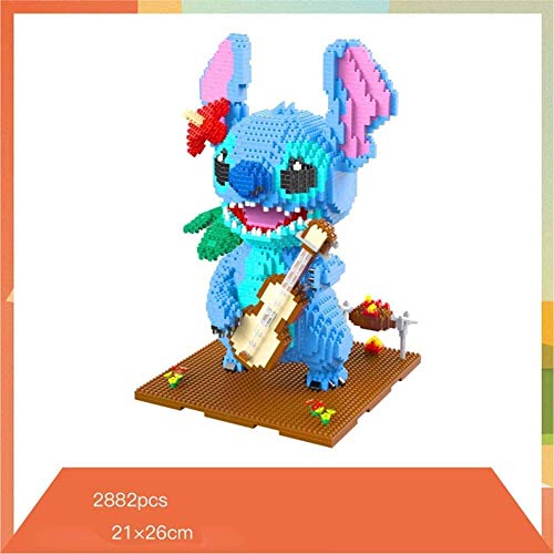 ZT Bloques de construcción, pequeño ratón azul que sostiene una guitarra Nano Micro Blocks 3D Puzzle DIY juguetes Modelo de juguete de ladrillo, Nano-Mini Building Blocks DIY Juguetes, Adecuado for ni