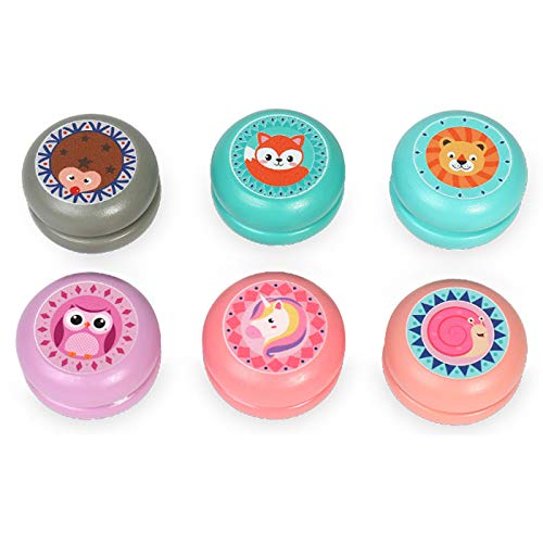 Zuzer Yoyo de Madera,6PCS Yo-yo Profesional Yoyos Juguetes de Madera para Niños,Niños Cute Cartoon Animal Yo-Yo Kindergarten Puzzle Classic Nostálgico Juguetes