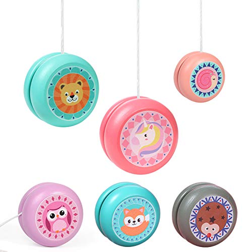 Zuzer Yoyo de Madera,6PCS Yo-yo Profesional Yoyos Juguetes de Madera para Niños,Niños Cute Cartoon Animal Yo-Yo Kindergarten Puzzle Classic Nostálgico Juguetes