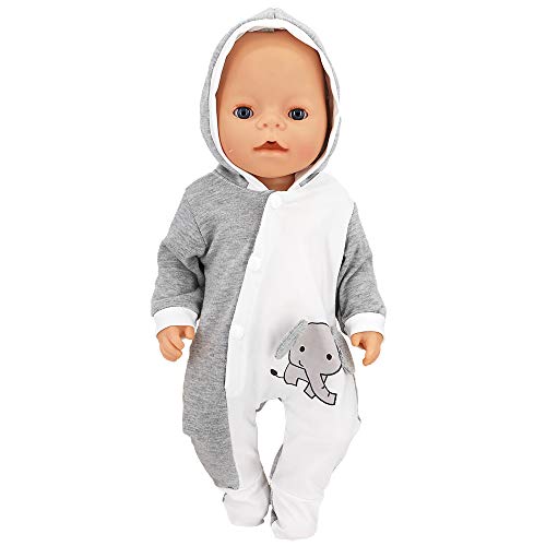 ZWOOS Ropa para Muñecos bebé, Pijama con Capucha para Muñecas 35-43 cm (Elefante Gris)