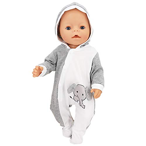 ZWOOS Ropa para Muñecos bebé, Pijama con Capucha para Muñecas 35-43 cm (Elefante Gris)