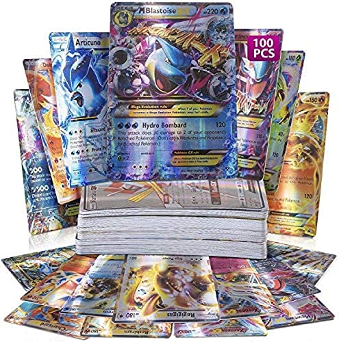 ZYXM 100 cartas – No Duplication Ultra Rare TCG Style Card Holo EX Full Art : 20 GX + 20 Mega + 59 EX Arts + 1 Energy (azul)