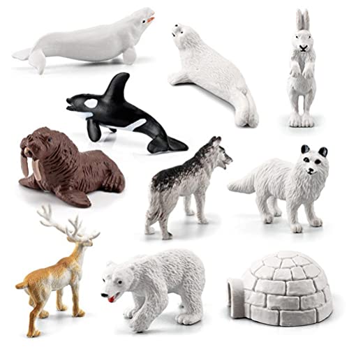 10 Piezas de Figuras de Animales Polares, Juego de Figuras de Animales árticos realistas, Que Incluyen focas de Oso Polar, Ballenas asesinas, morsas, Renos para decoración de Tartas