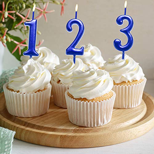 10 Piezas Velas de Pastel de Cumpleaños Numeral Decoración Topper de Pastel de Número 0-9 Purpurina y 10 Piezas Velas de, Total 20 Piezas (Azul)