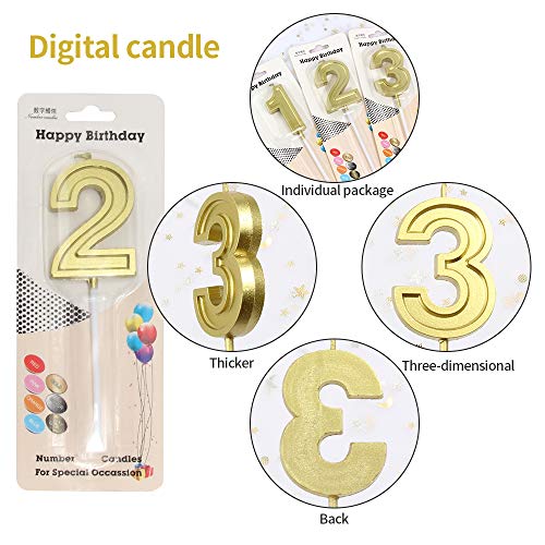 10 Piezas Velas Numerales de Pastel Velas de Cumpleaños Número Decoración Topper de Pastel de Número 0-9 con Purpurina para Fiesta de Cumpleaños Celebración de Fiestas (dorado)