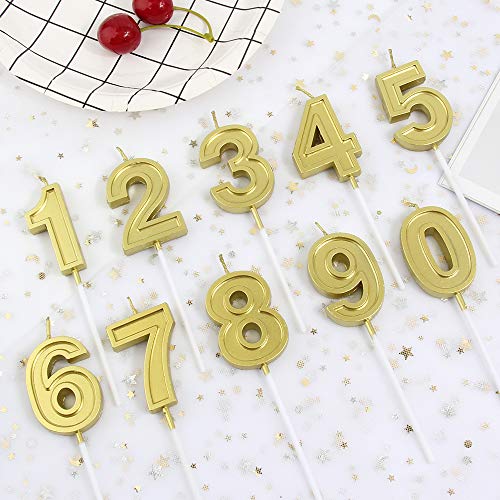 10 Piezas Velas Numerales de Pastel Velas de Cumpleaños Número Decoración Topper de Pastel de Número 0-9 con Purpurina para Fiesta de Cumpleaños Celebración de Fiestas (dorado)