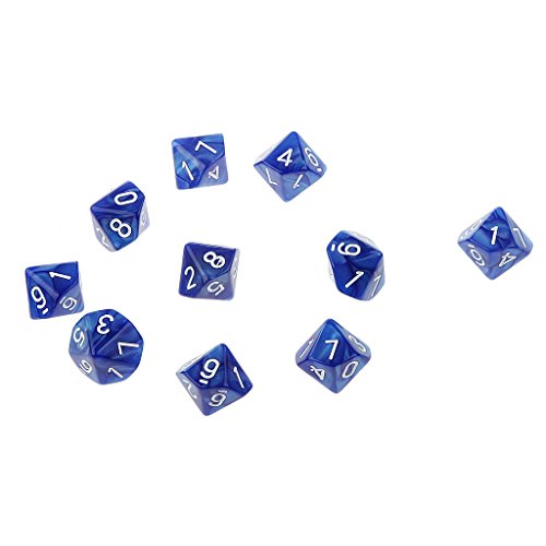 10pcs Juegos de Mesa Dados de Diez Caras 0~9 D & D TRPG - Azul