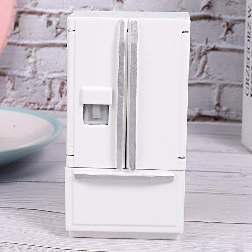 1:12 Refrigerador de Dos Pisos, Mini Abedul Mini refrigerador de Madera Refrigerador Casa de muñecas Muebles de Cocina para decoración de Casas de muñecas(Plata)