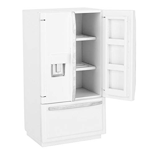 1:12 Refrigerador de Dos Pisos, Mini Abedul Mini refrigerador de Madera Refrigerador Casa de muñecas Muebles de Cocina para decoración de Casas de muñecas(Plata)