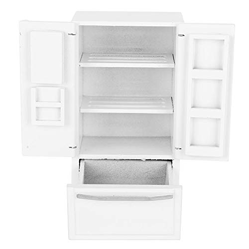 1:12 Refrigerador de Dos Pisos, Mini Abedul Mini refrigerador de Madera Refrigerador Casa de muñecas Muebles de Cocina para decoración de Casas de muñecas(Plata)