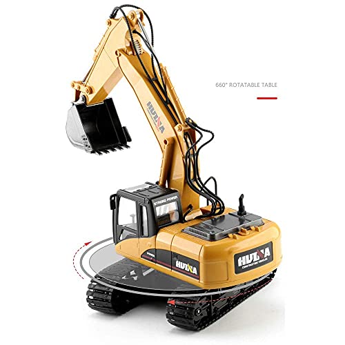 1/18 Scale Model Remote Control Truck 15 Channel RC Engineering Vehicle 660°Rotating RC Excavator Hydraulic Lever Manipulator Lifting RC Construction Truck Gifts for 7-12 Years Old