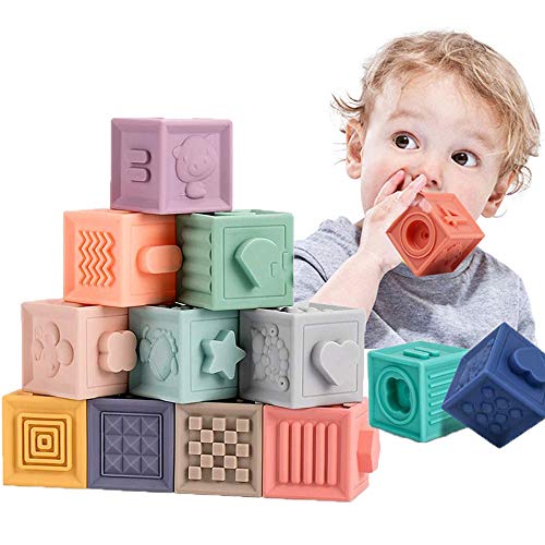 12 Piezas Cubos Juguetes Bebe, Bloques Apilables para Bebés 0-12 Meses, para el Baño del Bebé Juegue con números, Formas, Animales, Insectos de Letra Durante