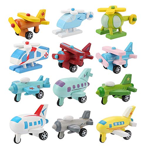 12 Unids / Set Juego de Coches de Madera, Bebé Niño Juguete de Dibujos Animados Juego de Vehículos Educativo Temprano Incluyen Coches Juego de Coche de Policía de Aviones para Niños (#2)