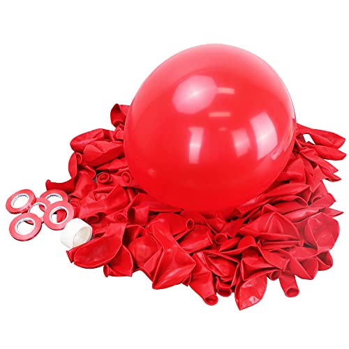 150 globos rojos, 12 pulgadas, globos de látex brillante rojo con forma de globo de helio con cinta y punto de pegamento para decoración del Día de San Valentín, 150 unidades