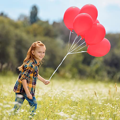 150 globos rojos, 12 pulgadas, globos de látex brillante rojo con forma de globo de helio con cinta y punto de pegamento para decoración del Día de San Valentín, 150 unidades