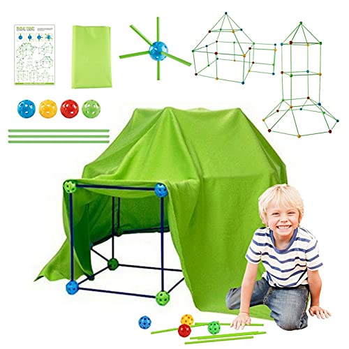 155Pcs Kids Fort Building Kit, Boys and Girls Ultimate Construction Forts Toys STME DIY Crazy Build Castles Interior y exterior Casa de juegos para niños, tienda de juegos, cohete, castillo