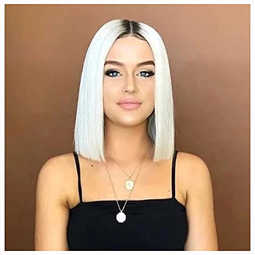 16"Bob Short Straight Centre Split Split Gradient White Synthetic Wig for Women, Red Rose Rose Soft Rose Red, la Calidad es Muy Buena