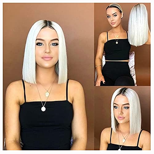 16"Bob Short Straight Centre Split Split Gradient White Synthetic Wig for Women, Red Rose Rose Soft Rose Red, la Calidad es Muy Buena