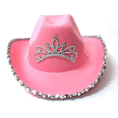 1pc Casquillo del Estilo del Vaquero Occidental Sombrero De Vaquero Rosa con Centelleo Tiara Sombrero De Vaquera De Vacaciones del Partido del Traje Prop