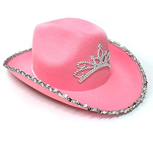 1pc Casquillo del Estilo del Vaquero Occidental Sombrero De Vaquero Rosa con Centelleo Tiara Sombrero De Vaquera De Vacaciones del Partido del Traje Prop