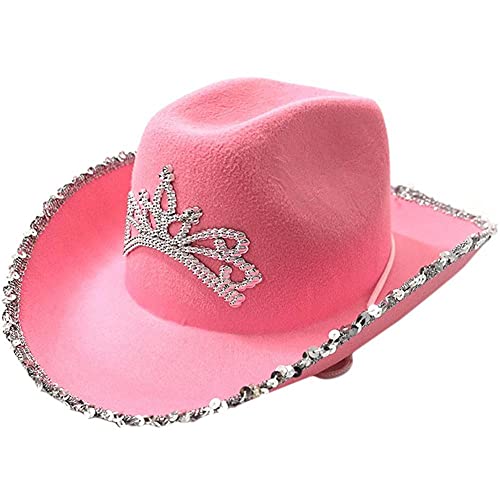 1pc Casquillo del Estilo del Vaquero Occidental Sombrero De Vaquero Rosa con Centelleo Tiara Sombrero De Vaquera De Vacaciones del Partido del Traje Prop