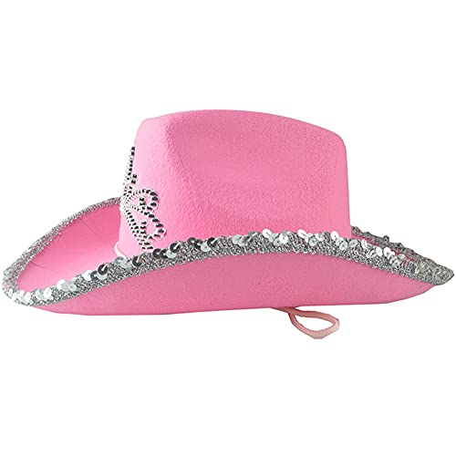 1pc Casquillo del Estilo del Vaquero Occidental Sombrero De Vaquero Rosa con Centelleo Tiara Sombrero De Vaquera De Vacaciones del Partido del Traje Prop