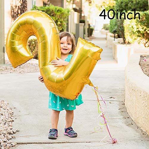 2 Globos Numero 27 Oro, Ouceanwin Gigante Foil Globos Número 27 Grande Globo de Papel de Aluminio, 40" Helio Globo Inflable para Decoración de Fiesta de Cumpleaños y Aniversario (100cm)