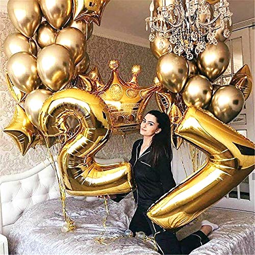 2 Globos Numero 27 Oro, Ouceanwin Gigante Foil Globos Número 27 Grande Globo de Papel de Aluminio, 40" Helio Globo Inflable para Decoración de Fiesta de Cumpleaños y Aniversario (100cm)