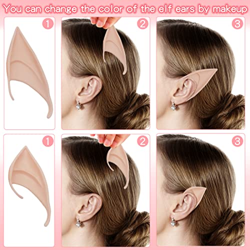 2 Pares Orejas Elfo con 2 Diademas, FUKPO Orejas de Elfo Orejas Elfo Cosplay, Orejas Latex Elf Ears para Halloween Fiesta Anime(Color Claro)