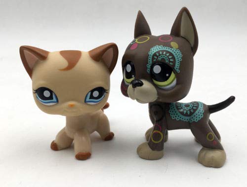 2 pcs/Set Littlest Pet Shop Short Hair Cats Great Dane Dog LPS Animal Figure Toys