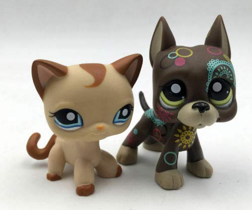 2 pcs/Set Littlest Pet Shop Short Hair Cats Great Dane Dog LPS Animal Figure Toys