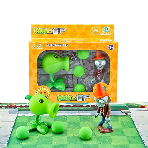 2 unids/lote plantas vs zombie 2 juguetes Anime Figura Peashooter Bucket Zombie disparando niños Muñecas de acción Figura de acción Modelo de juguete No hay caja