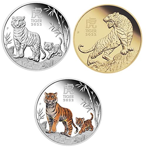 2022 New Australia Zodiac Animal Year Of The Tiger Moneda chapada en plata Medalla conmemorativa pintada Colección de artesanía, Bendición Souvenir Lucky Zodiac Gifts