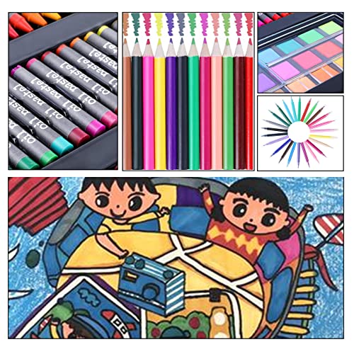 208 PCS Lápices para Colorear Incluye Palo de Pintura al Óleo, Pluma de Acuarela, Papeles y Otros Accesorios, Juego Completo para Dibujar, para Niños Principantes