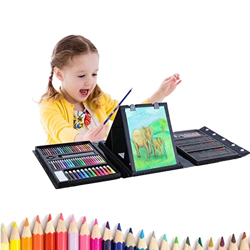 208 PCS Lápices para Colorear Incluye Palo de Pintura al Óleo, Pluma de Acuarela, Papeles y Otros Accesorios, Juego Completo para Dibujar, para Niños Principantes