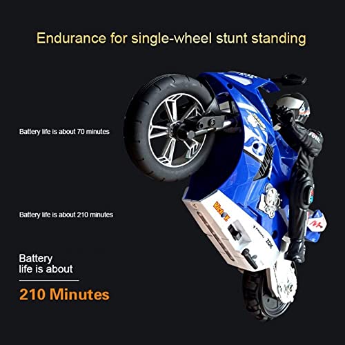 2.4G Wireless Remote Control Racing Motorcycle Uniwheel Balance Stunt RC Motorcycle 360°Rotating Drift RC Motorcycle All-Terrain 2WD Motorbike Toy Gifts for Boys and Adults (Blue)