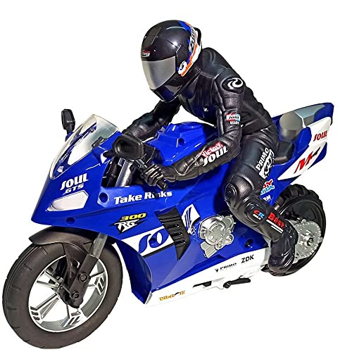 2.4G Wireless Remote Control Racing Motorcycle Uniwheel Balance Stunt RC Motorcycle 360°Rotating Drift RC Motorcycle All-Terrain 2WD Motorbike Toy Gifts for Boys and Adults (Blue)