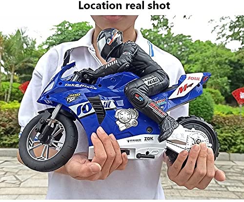 2.4G Wireless Remote Control Racing Motorcycle Uniwheel Balance Stunt RC Motorcycle 360°Rotating RC Motorcycle 2WD Motorbike Toy Xmas Festival Gifts for Boys and Adults (Blue 2 Battery)