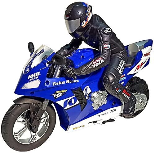 2.4G Wireless Remote Control Racing Motorcycle Uniwheel Balance Stunt RC Motorcycle 360°Rotating RC Motorcycle 2WD Motorbike Toy Xmas Festival Gifts for Boys and Adults (Blue 2 Battery)