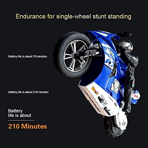 2.4G Wireless Remote Control Racing Motorcycle Uniwheel Balance Stunt RC Motorcycle 360°Rotating RC Motorcycle 2WD Motorbike Toy Xmas Festival Gifts for Boys and Adults (Blue 2 Battery)