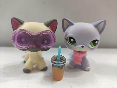 2pcs/Set Littlest Pet Shop Short Hair Cats LPS Animal Figure Toys with Accessories