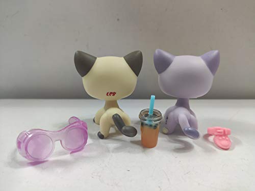 2pcs/Set Littlest Pet Shop Short Hair Cats LPS Animal Figure Toys with Accessories