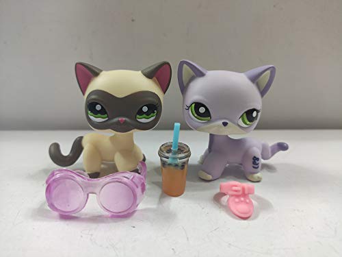 2pcs/Set Littlest Pet Shop Short Hair Cats LPS Animal Figure Toys with Accessories