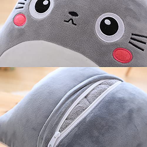 3 en 1 Almohada Suave de Juguete de Peluche multifunción con Manta Totoro Peluche Animales de Juguete Relleno Almohada Totoro Mano Cojín Caliente Niños Anime Figura Juguete,Round,Large