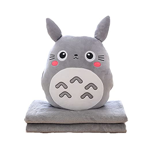 3 en 1 Almohada Suave de Juguete de Peluche multifunción con Manta Totoro Peluche Animales de Juguete Relleno Almohada Totoro Mano Cojín Caliente Niños Anime Figura Juguete,Round,Large