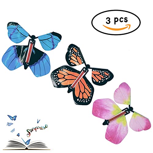 3 Mariposas voladoras de Papel - Colores Variados - Regalo Sorpresa para Guardar Dentro de Libros o Cartas - Magic Flying Butterfly Surprise - Melquiades Original (Oscuros)