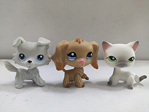 3 pcs/Set Littlest Pet Shop Short Hair Cat Cocker Spaniel Dog Collie Dog LPS Toys Animal Figure