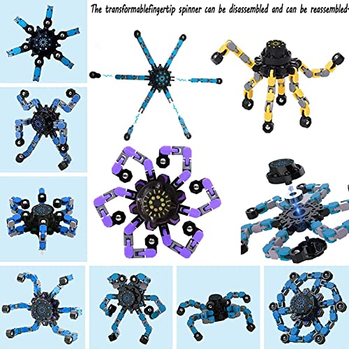 3 piezas de dedos transformables Gyro robots dedos tip Spinner mecánico inquietante mecánico desmontable DIY dedo punta spin Top Toy antiestrés juguete para niños y adultos (amarillo, azul y morado)