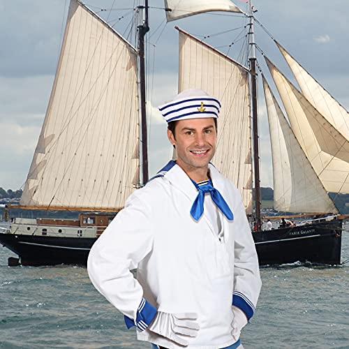 3 Sombreros de Marinero Azul con Blanco Gorro de Marinero Armado Bufanda de Satén Azul Bufanda de Cuello de Marinero con Sensación de Seda Set de Guantes de Marinero Blancos para Halloween