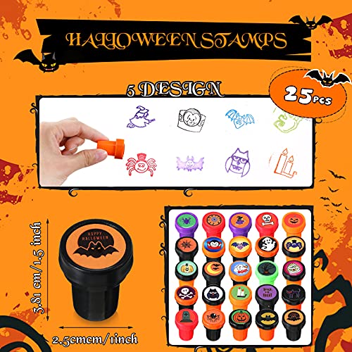 300 Piezas Favores de Fiesta de Halloween, Incluye 150 Tatuajes Temporales de Halloween, 100 Bolsas de Dulces, 25 Sellos de Halloween, 25 Pulseras de Bofetadas para Recompensa de Juego